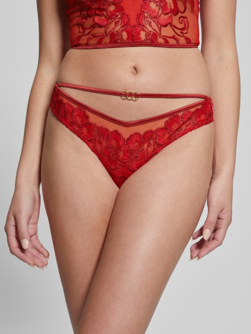 Braguita Brasileña Christie Floral Shimmer Guess Florida Lurex Rojo