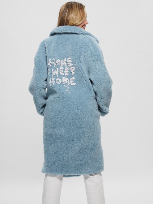 Abrigo De Piel Sintetica Azul Cascada Solange Adivinar