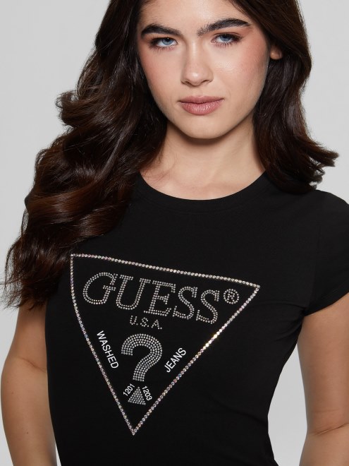 Camiseta Con Logo De Strass De Guess En Negro Azabache