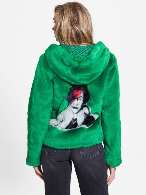 Chaqueta De Piel Sintetica Guess Dafne Verde Valle