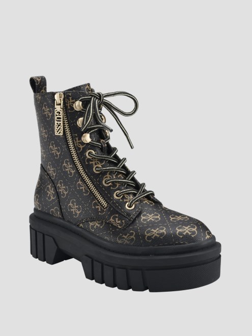 Botin De Combate Con Cremallera Y Logo Ferina Marron Medio De Guess