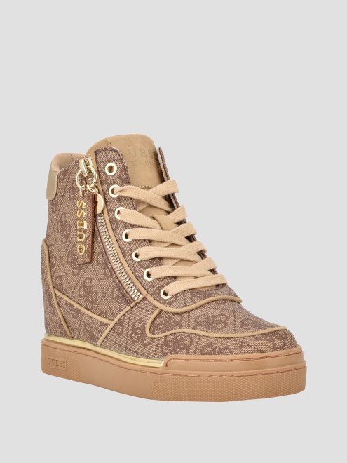 Cuña De Zapatillas Con Logo De Guess Flora Marrón Medio