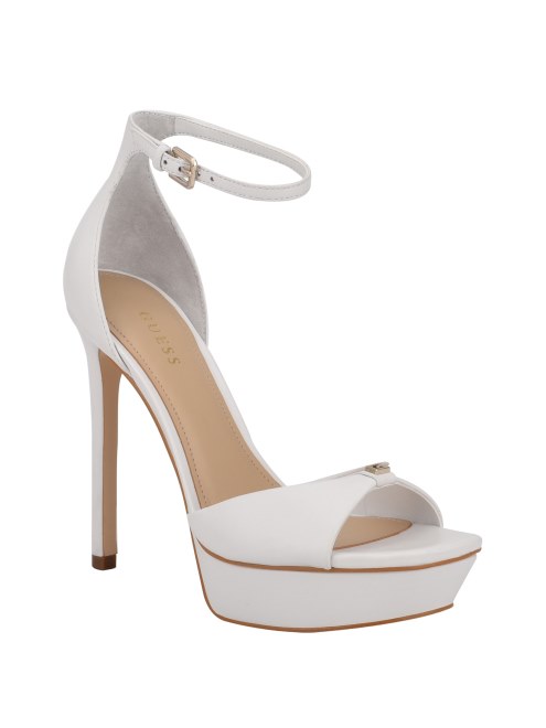 Sandalias De Tacón De Aguja Con Plataforma Ellsyn De Cuero Blanco Guess