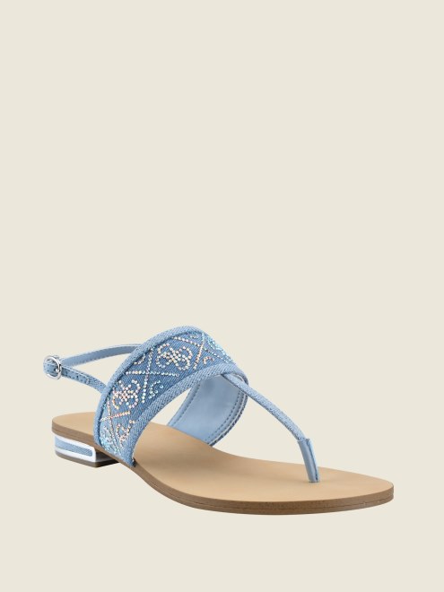 Sandalias Con Tira En T Y Logo De Strass Cadynae De Guess En Azul