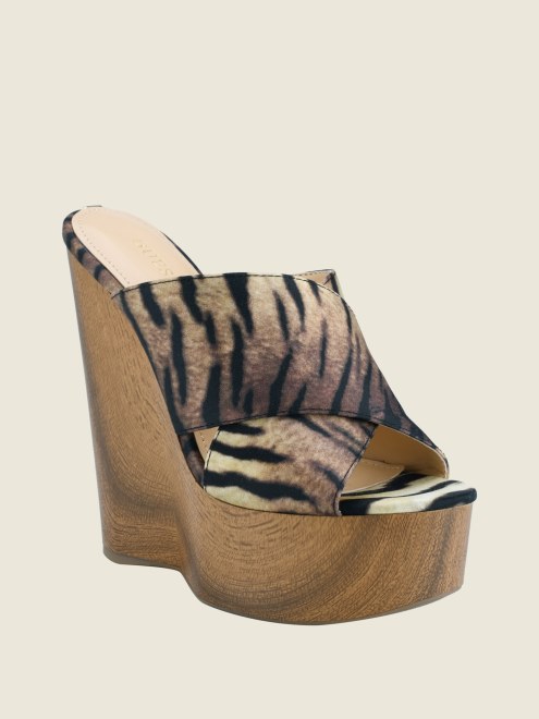 Guess Teisha Cuñas Cruzadas Estampadas En Marrón Medio