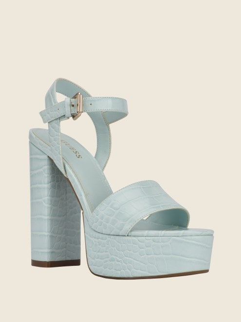 Guess Azul Claro Gabeli Cocodrilo Plataforma Sandalias Tacones