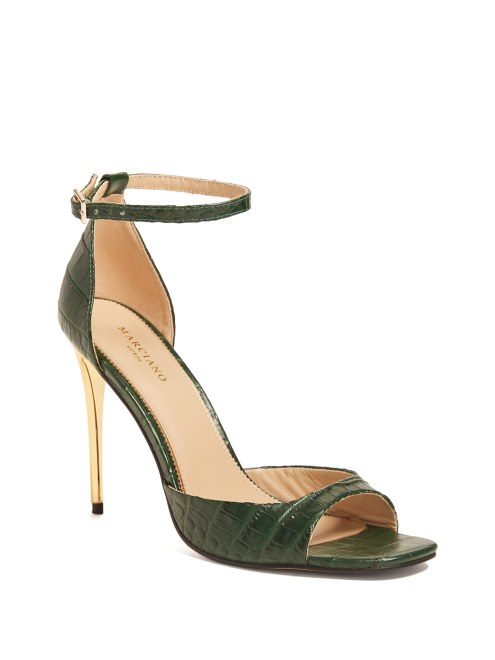 Guess Sandalias Peep-toe Con Tacón De Cocodrilo Verde
