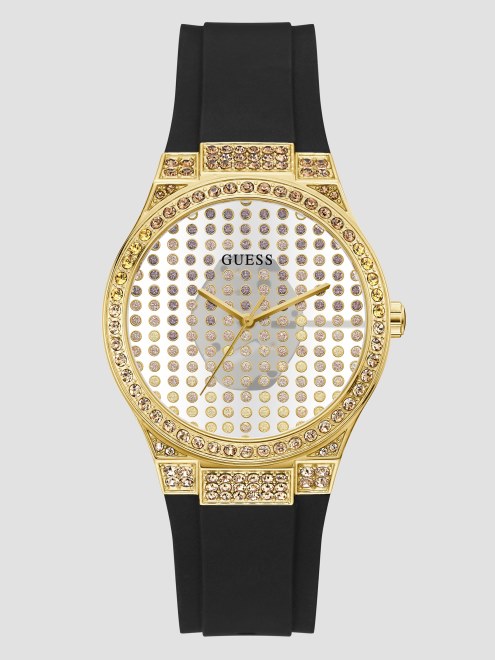 Reloj Analogico De Silicona Negra Y Dorado Transparente Black Guess