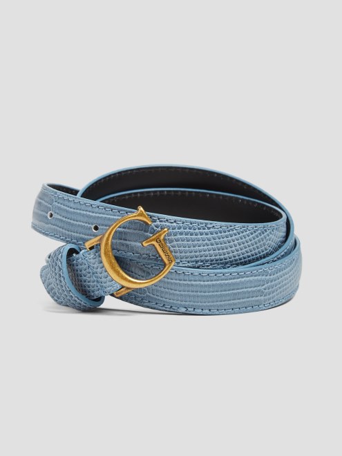 Cinturon Fino De Piel De Serpiente Ginevra De Pizarra Guess