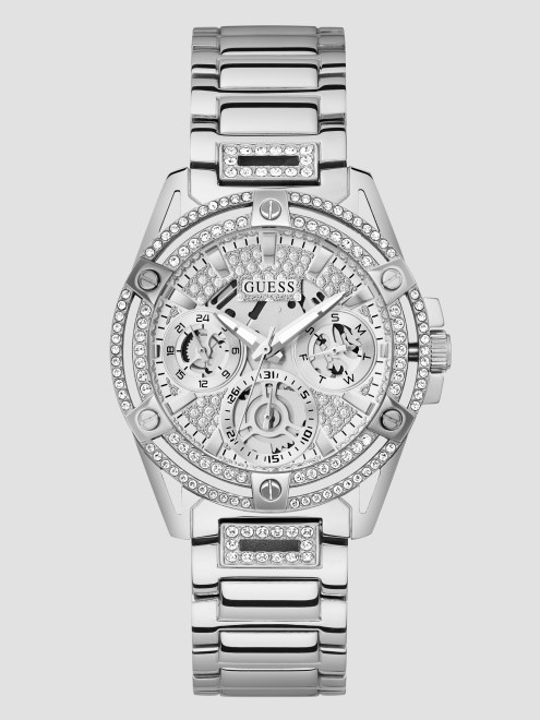 Reloj Guess Plateado Con Diamantes De Imitacion Cortados En Tono Plateado