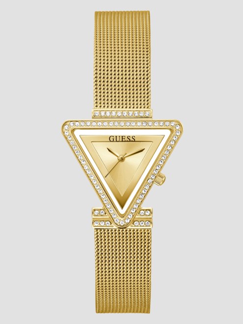 Reloj Analógico Guess Dorado Con Malla Triangular En Tono Dorado