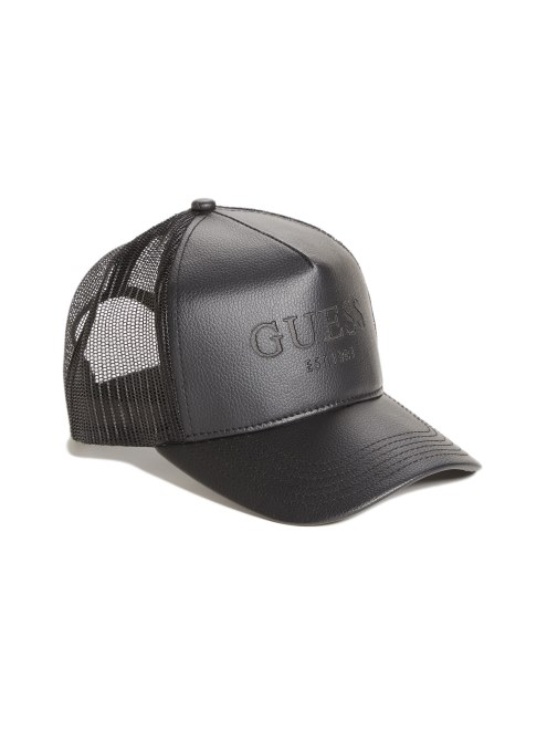 Guess Gorra Trucker De Piel Sintetica Negra