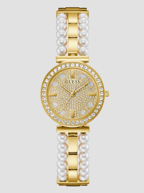 Reloj Analógico Guess Dorado Con Diamantes Y Perlas Doradas
