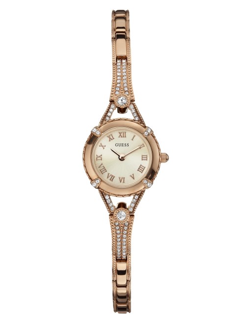 Reloj De Cristal Pequeño En Tono Dorado Rosa Guess Sin Color