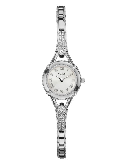 Reloj De Cristal Pequeño Guess Plateado Sin Color