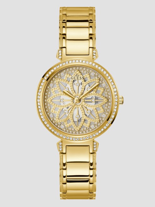 Reloj Analógico Con Abertura Floral En Tono Dorado Adivinar Dorado