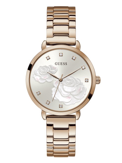 Reloj Analógico Con Cristales Florales En Tono Dorado Rosa Múltiple Guess