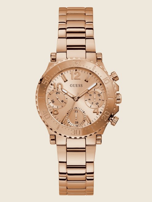 Reloj Multifunción En Tono Oro Rosa De Guess Plateado