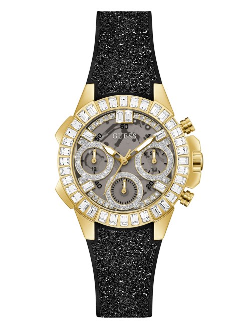 Reloj Dorado Analogico Y Negro Brillante Multi Guess