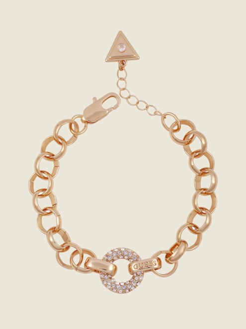 Pulsera De Cadena Rolo Con Cristales En Tono Dorado Gold Guess