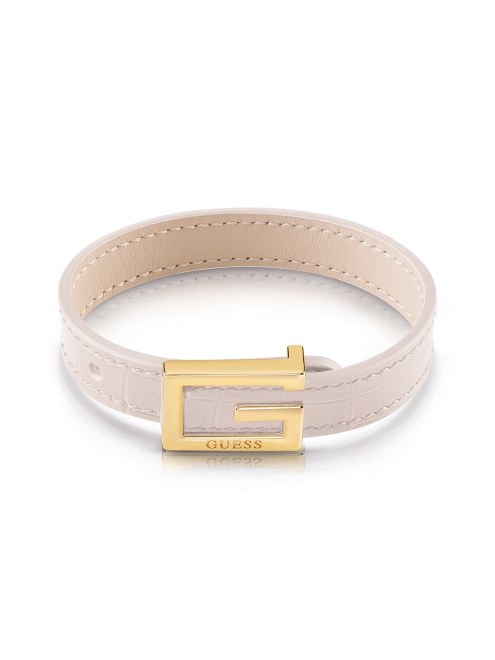 Brazalete De Piel De Cocodrilo Y Logotipo G Cuadrado En Tono Dorado Con Estampado Rosa De Guess