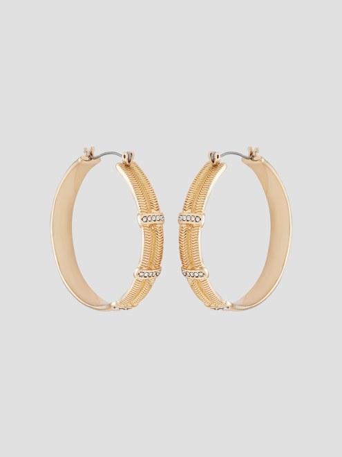 Pendientes De Aro Texturizados Dorados Y Cristales Guess Gold