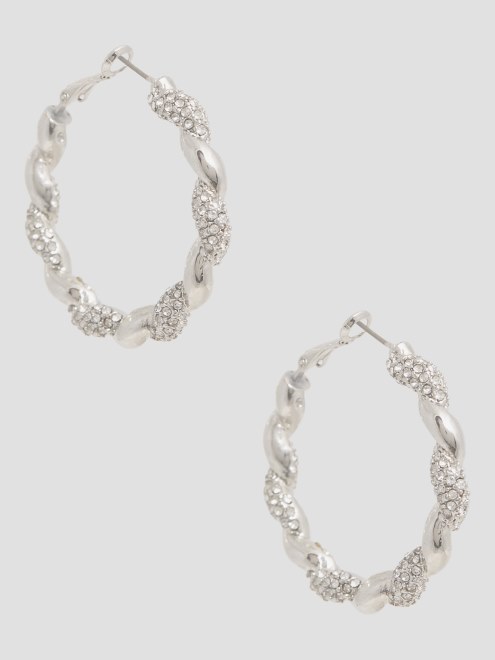 Aretes De Aro Retorcidos Con Strass Plateados Guess Silver