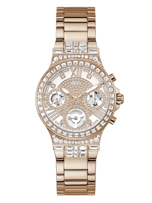 Reloj Multifunción Guess En Tono Oro Rosa Y Pedrería Multi