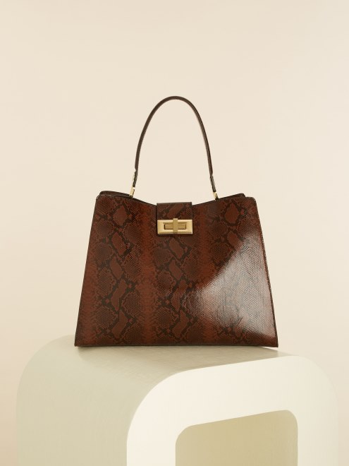 Bolso Satchel Monia Marrón De Piel Con Estampado De Pitón