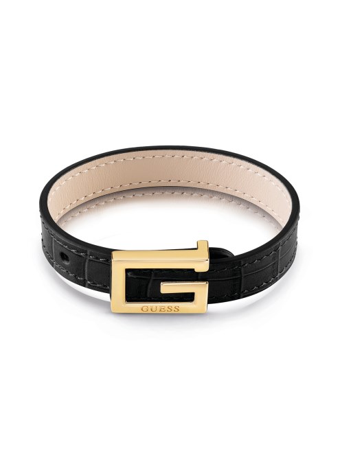 Brazalete De Piel De Cocodrilo Y Logo G Cuadrado En Tono Dorado Amarillo/negro