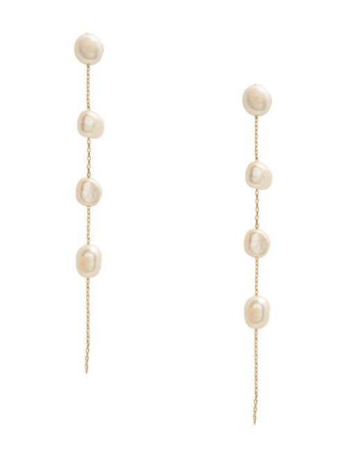 Adivina Arete De Cadena De Perlas De Agua Dulce De Oro