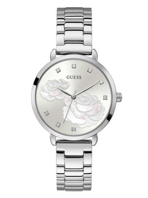 Reloj Analogico De Cristal Rosa En Tono Plateado Guess Multi