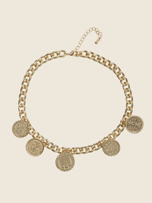 Collar Con Dije De Moneda Chapado En Oro De 14k Guess Gold