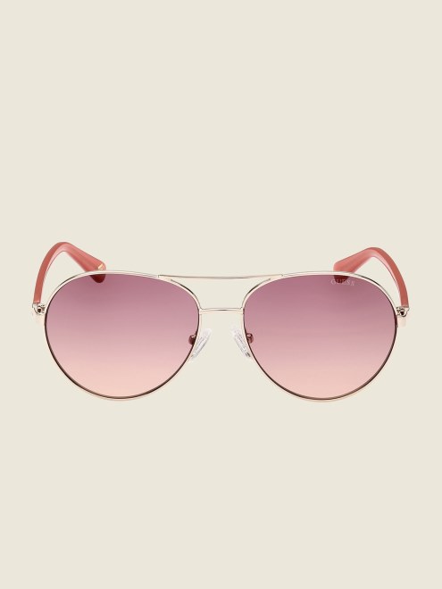 Lentes De Sol Estilo Aviador Dorados Con Conjetura Rosa