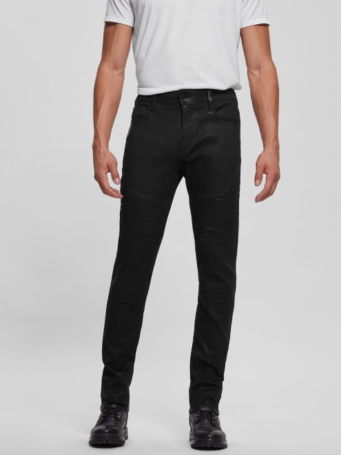 Guess Vaqueros Tapered Moto Recubiertos De Forma Libre Negros