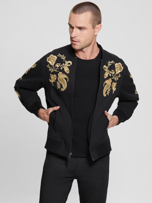 Guess Maxim Chaqueta De Vuelo Bordada Negro Azabache