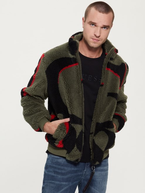Guess Chaqueta De Peluche Verde Con Logo Ecologico En Toda La Prenda