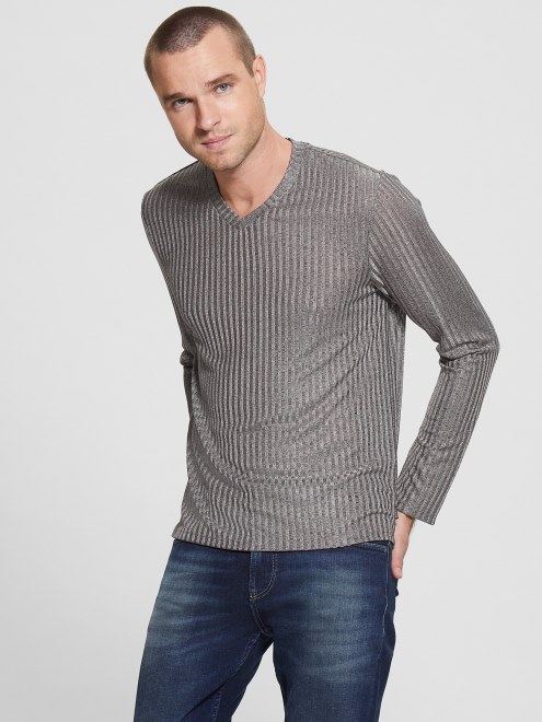 Camiseta De Punto Con Cuello En V De Guess Warehouse Gris Piedra Multicolor