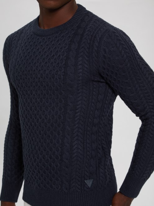 Guess Paise Sueter Noruego De Mezcla De Lana Azul Elegante