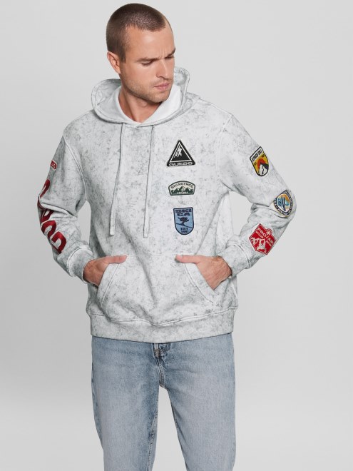 Sudadera Con Capucha Y Parches De Pinzones En Blanco Puro De Guess