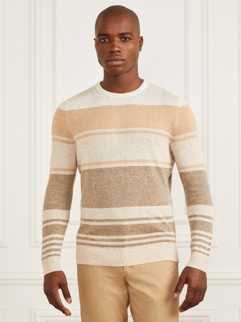 Jersey Con Cuello Redondo En Mezcla De Cashmere Con Rayas Naturales