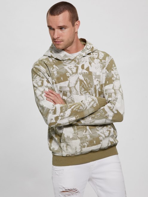 Modelo Alberico Sudadera Con Capucha Polar Collage Allover Impact Gris Guess