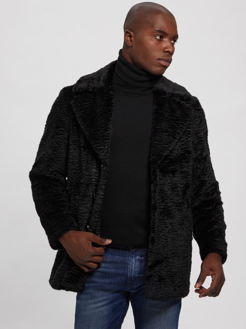 Abrigo Guess Negro Azabache De Piel Sintetica