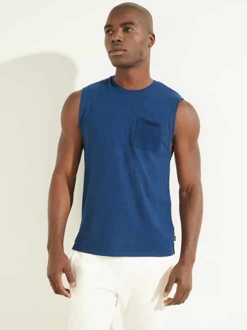 Camiseta De Algodón De Cáñamo Azul De Guess Rigel