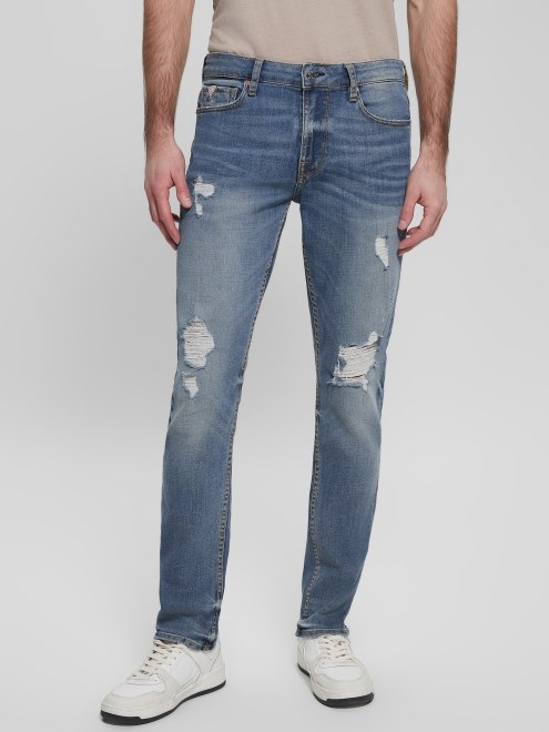 Guess Jeans Tapered Desgastados Lavado Marea Claro
