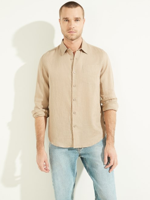 Camisa Lino Isla Eco Guess Natural Siena