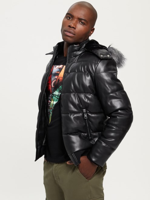 Guess Chaqueta Acolchada De Piel Sintetica Elastica Negro Azabache