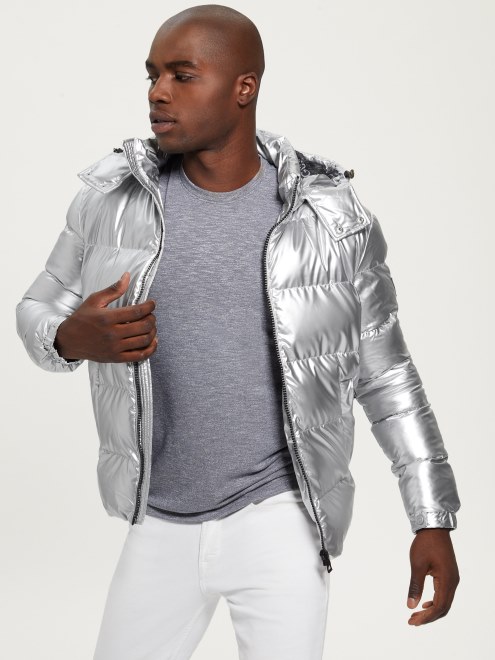 Guess Chaqueta Acolchada Metalizada Plateada