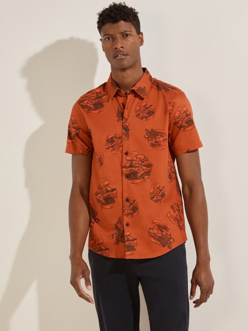 Camisa Floral De Lujo Con Estampado De álbum De Vinilo Guess