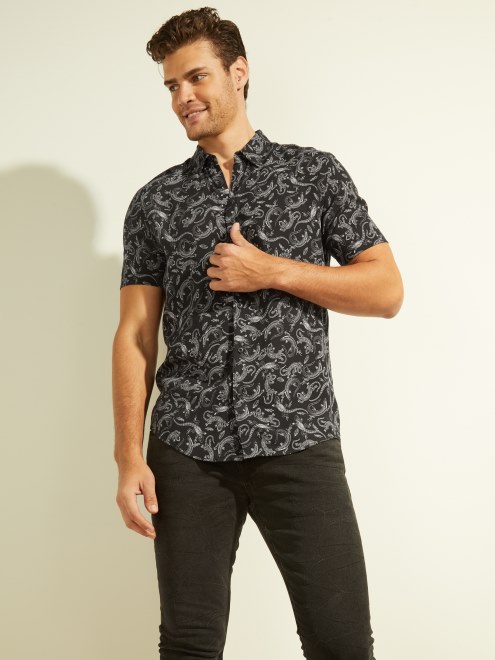 Camisa De Lagarto Eco Negro Azabache Con Estampado De Lagarto